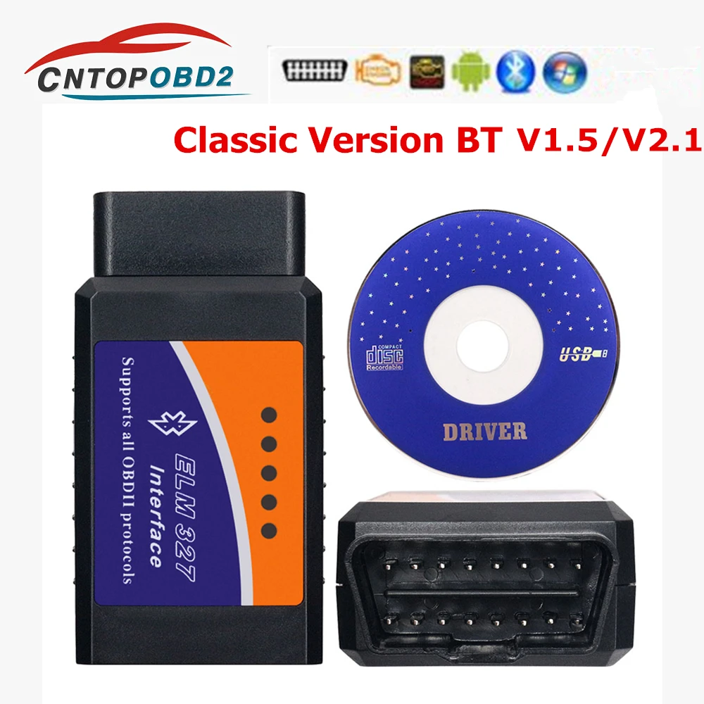 Классический автомобильный адаптер OBD2 Elm327 V1.5 Bluetooth диагностический инструмент elm