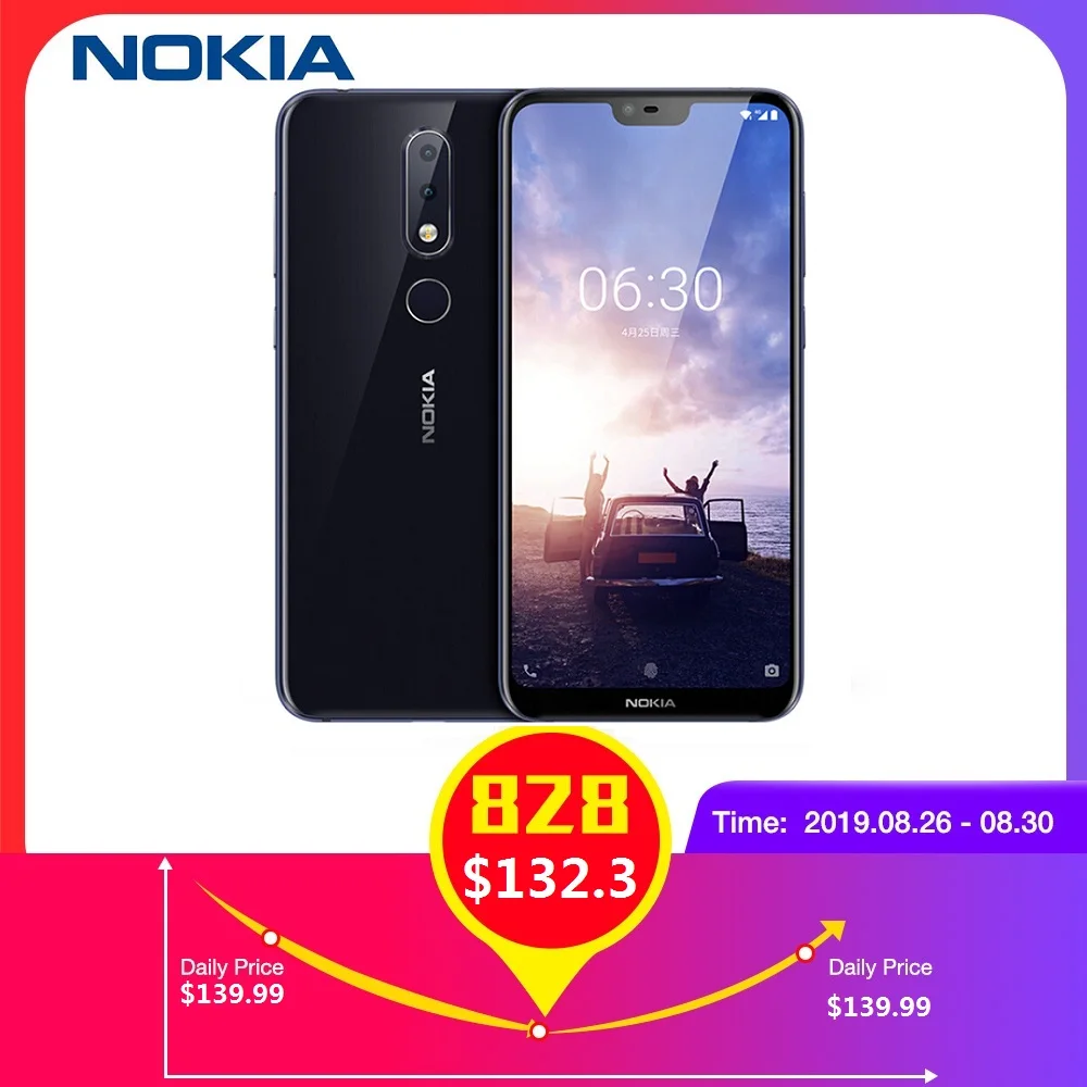 Смартфон Nokia X6 4G 5 8 ''Android 1 Snapdragon 636 Octa Core GHz 6GB ram 64GB rom 16.0MP + 5.0MP задняя камера