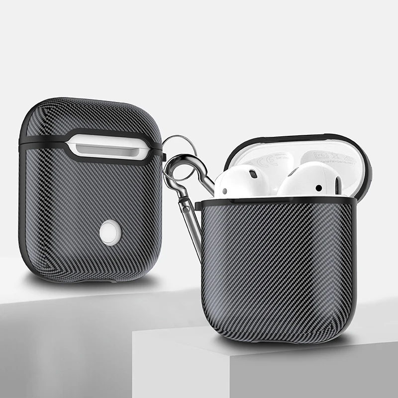 Чехол для Apple Airpods, чехол из углеродного волокна, аксессуары для наушников, беспроводной Bluetooth чехол для iPhone Airpods, чехол с крючком