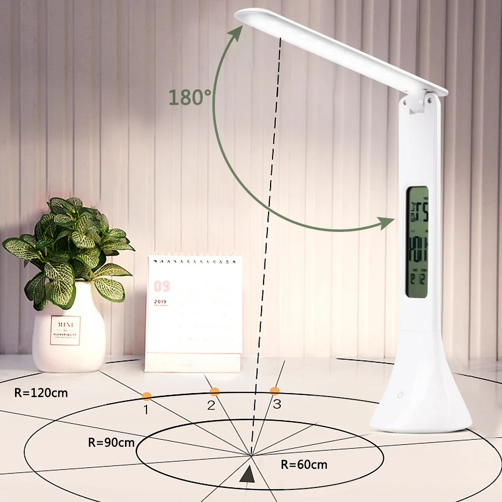 DIDIHOU LED Desk Lamp Foldable Dimmable Touch Table Lamp with Calendar Temperature Alarm Clock table Light night lights