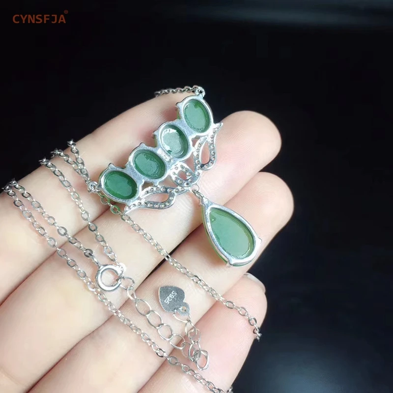 CYNSFJA Реал Certified(Hetian) нефрита Jade Jasper 925 пробы Серебряное кольцо ювелирные украшения зеленый нефритовый кулон высокое качество лучшие подарки