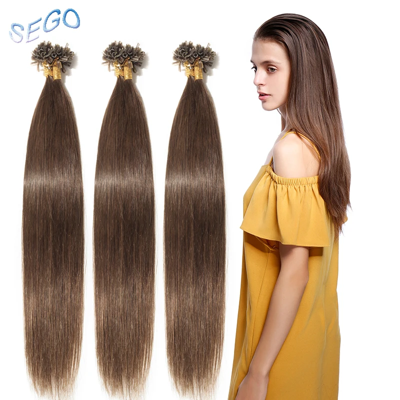 SEGO 16"-24" 0.5g/s Straight Pure and Piano Keratin Human Non-Remy Fusion Hair Nail U Tip Pre-Bonding Hair On Capsuel 100pc 50g