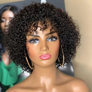 

8"-16"Natural Color Short Human Hair 360 Lace Frontal Wigs 180Density Curly 13x6 Lace Front Malaysia Remy Hair Fringe Wigs