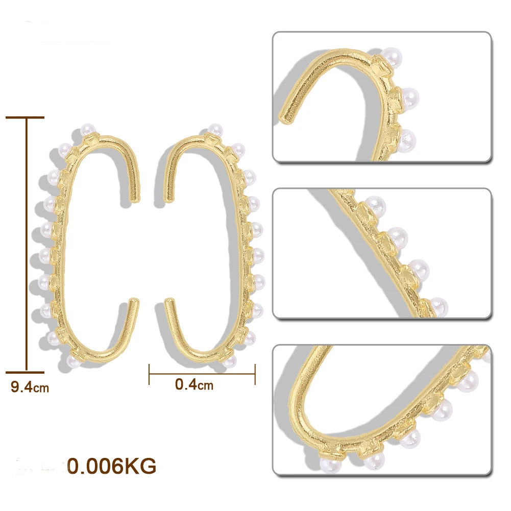 Новинка, модные имитация жемчужные клипсы, серьги, золотые металлические серьги-манжеты для женщин, очаровательные свадебные массивные ювелирные изделия