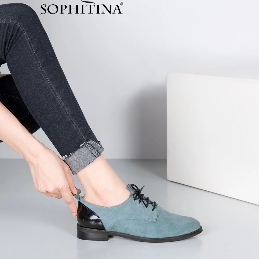 Beste Sophitina Kwaliteit Handgemaakte Flats Echt Leer Ronde Neus Lace Up Casual Oxford Vrouwen Schoenen Zachte Lage Hakken Kantoor Dame platte P61