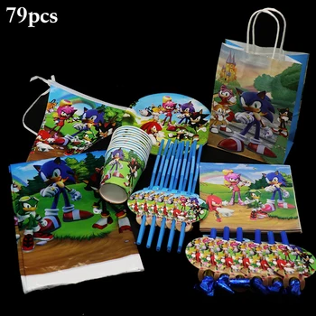 

79pcs sonic the hedgehog disposable plates cups napkins banners sonic candy bags sonic the hedgehog birthday party decorations