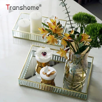 

Transhome Glass Mirror Cake Stand 2 Sizes Gold/Sliver/Black Metal Edge Red Wine Plate Wedding Birthday Party Cake tray Wedding
