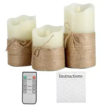 

Battery Powered Electronic Flameless LED Candle Hemp Rope with Remote Control Timing Decoration New