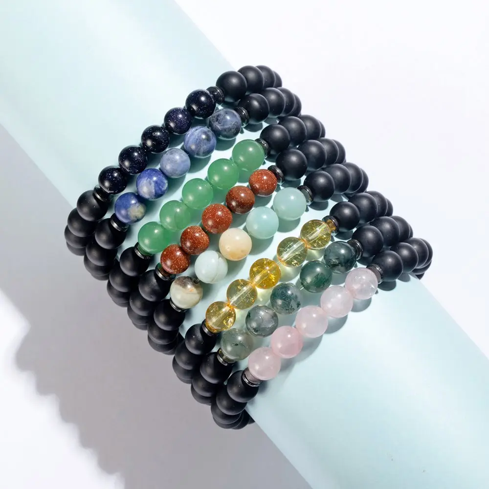 Women Chakra Round Beads Bracelets Men 8MM Natural Matte Black Onyx Healing Crystal Stretch Charm Yoga Bangle Jewelry | Украшения и