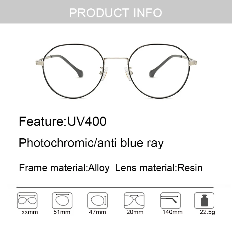 Круглый фильтр синего света фотохромные очки солнцезащитные очки Для мужчин Для женщин компьютерная игра сплав оправа для очков модные очки ботаника Oculos UV400