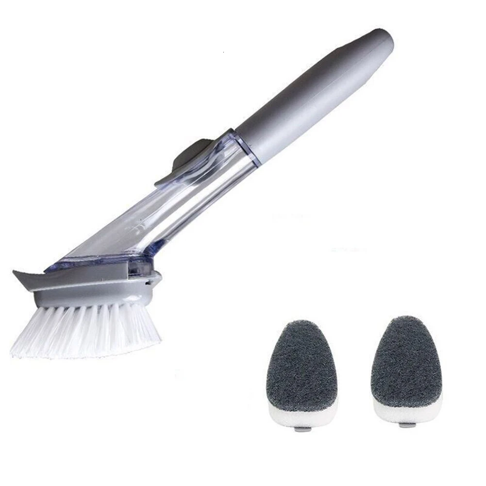 1 set and 3 sponge 4 в 1 с длинной ручкой щетка для чистки кастрюль миска для мытья мыла скребок для раковины Автоматическая губка посудомоечная машина кухонные инструменты - Цвет: 1 set and 3 sponge