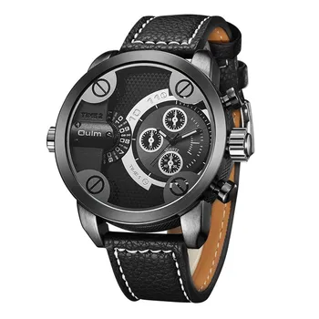 

Oulm Men Watches Men Sports Watches Leather Strap Quartz Watches GMT Two Zone Imported Movement Mens Watches Relogio Masculino
