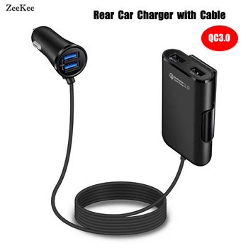 

4U Rear Car Charger with Cable Qualcomm 3.0 Quick Charge Car Charger Four Port Back Clip USB Rear Car Charger