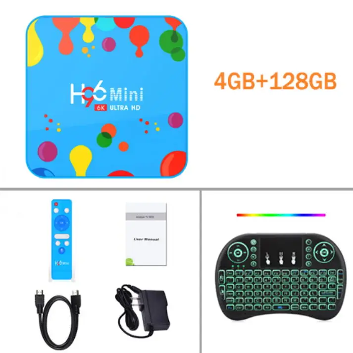 4G128G I8 backlit H96 мини Smart tv Box H6 Android 9,0 tv Box 4 ГБ 128 ГБ/32 ГБ H.265 медиаплеер 4K Google Voice Assistant Netflix Youtube - Цвет: 4G128G I8 backlit
