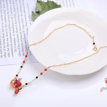 

Simple Red Crystal Enamel Necklace Choker Women Accessories Chic Metal Beades Chain Necklaces Party Vacation Jewelry XL009