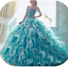 16 милых платьев, бисерные синие кристаллы органзы, аппликации из бисера, Блестящий лиф из бисера, на заказ, бальные платья, многослойные