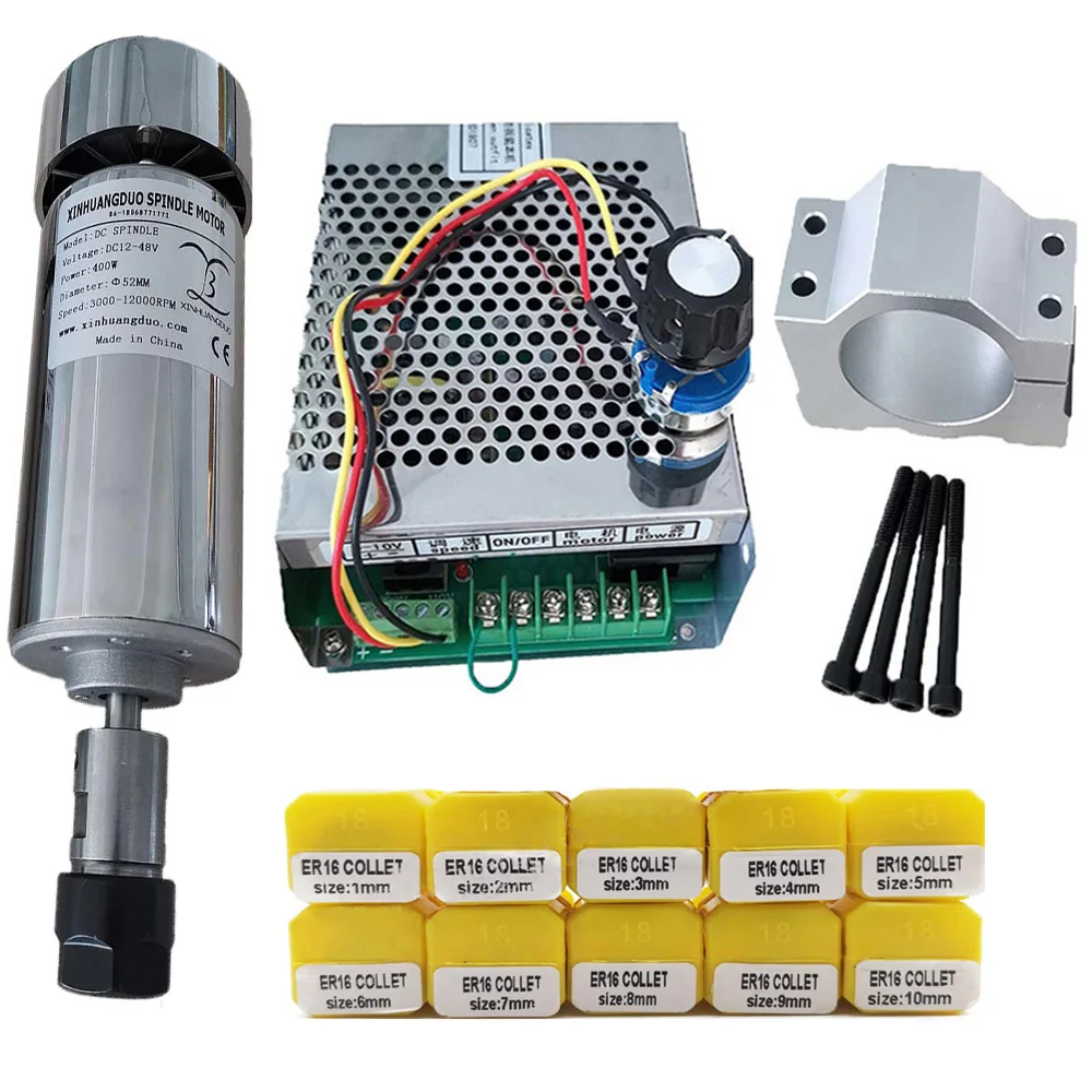 

dc 400w CNC spindleMotor Kit ER16 chuck 400W Spindle Motor + Power Supply speed governor For Engraving