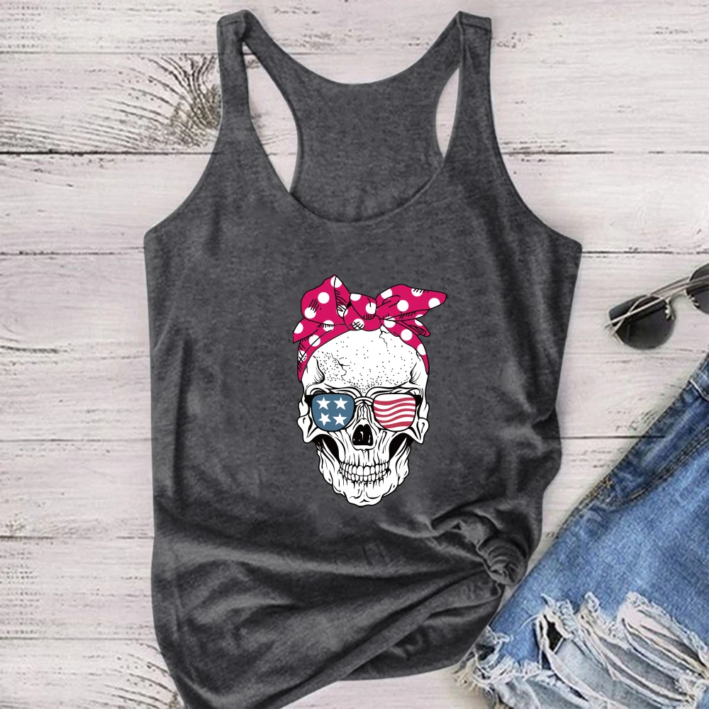 Funny Skull Scarf Sunglasses Graphic Print Women Tank Top JKP4763