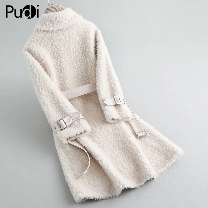 PUDI A19057 женская шуба из натуральной шерсти куртка с кожаным пальто с поясом Женская зимняя теплая настоящая меховая шуба Тренч