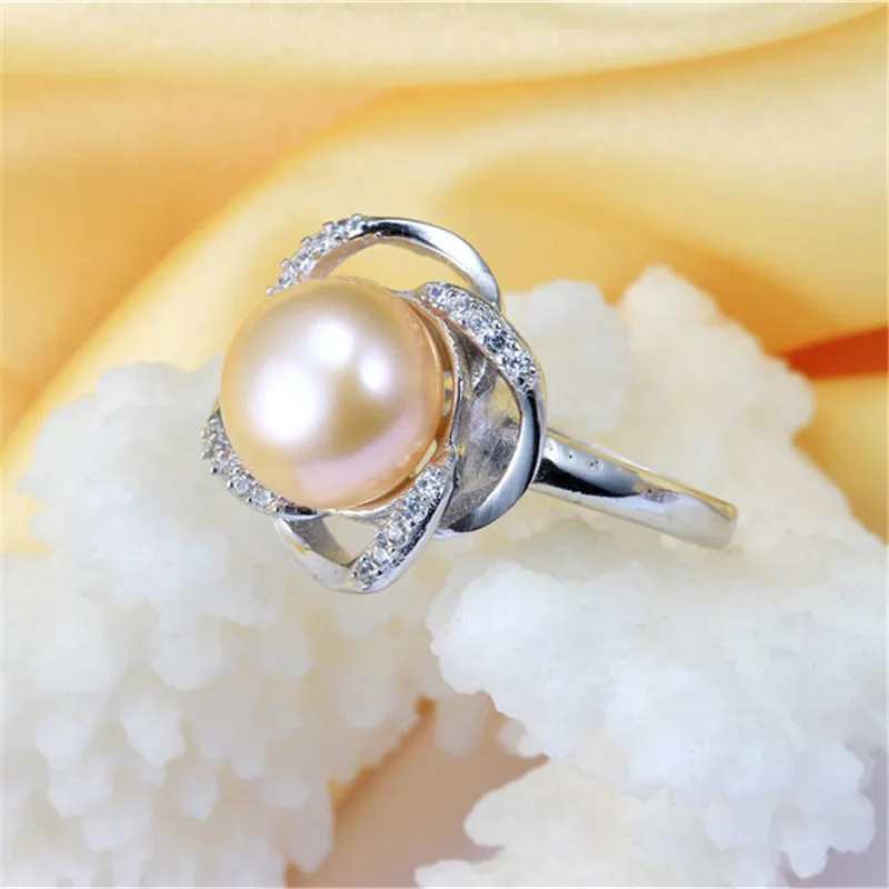 Dainashi 925 Sterling Silver Windmill Zircon Crystal Adjustable Ring Freshwater Cultured Pearl Ring Elegant Party Gift for Women