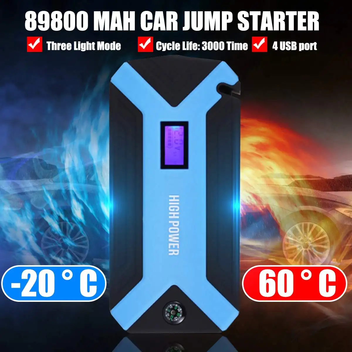 89800mAh многофункциональный автомобильный стартер 12V 4USB 300A портативный автомобильный аккумулятор зарядное устройство бустер банк питания пусковое устройство