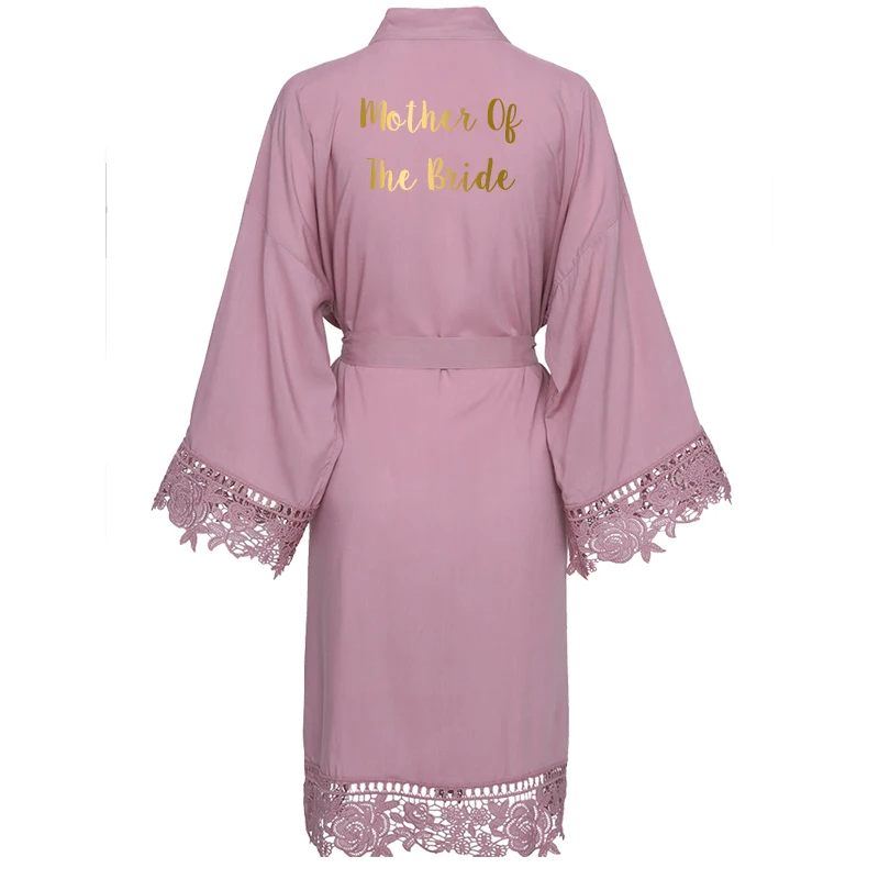 mauve mother bride Owiter розовый однотонный хлопковый Халат-кимоно с кружевной отделкой для женщин, короткий халат для невесты, халат, одежда для сна, белое платье подружки невесты - Color: mauve mother bride