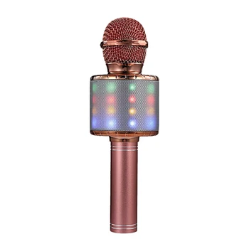 

Hot Sale 4 In 1 LED RGB Wireless Bluetooth Karaoke Mini Microphone USB Speaker for Home KTV