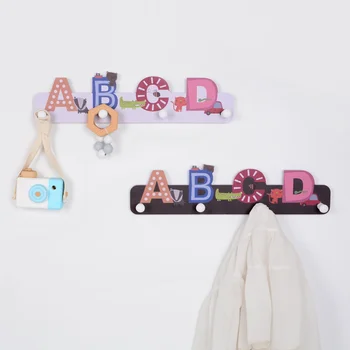 

Wooden Coat Hook ABCD Jacket Rail Cute Shirt Catch Wall Mounted Wood Plastic Board Door Clothes Hanger Home Storage Organization