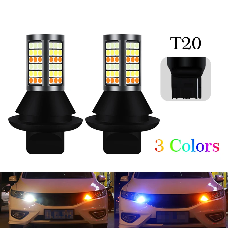 T20 S25 7440 светодиодные лампы DRL Дневной сигнал поворота DRL светодиодный Белый Янтарный Ледяной Синий 3 цвета