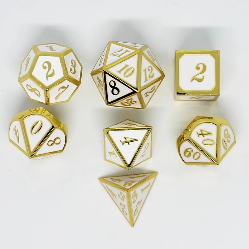Металлические кости D4 D6 D8 D10 D% D12 D20 с черным мягким мешочком для DnD ролевые игры, настольные игры золото и белый