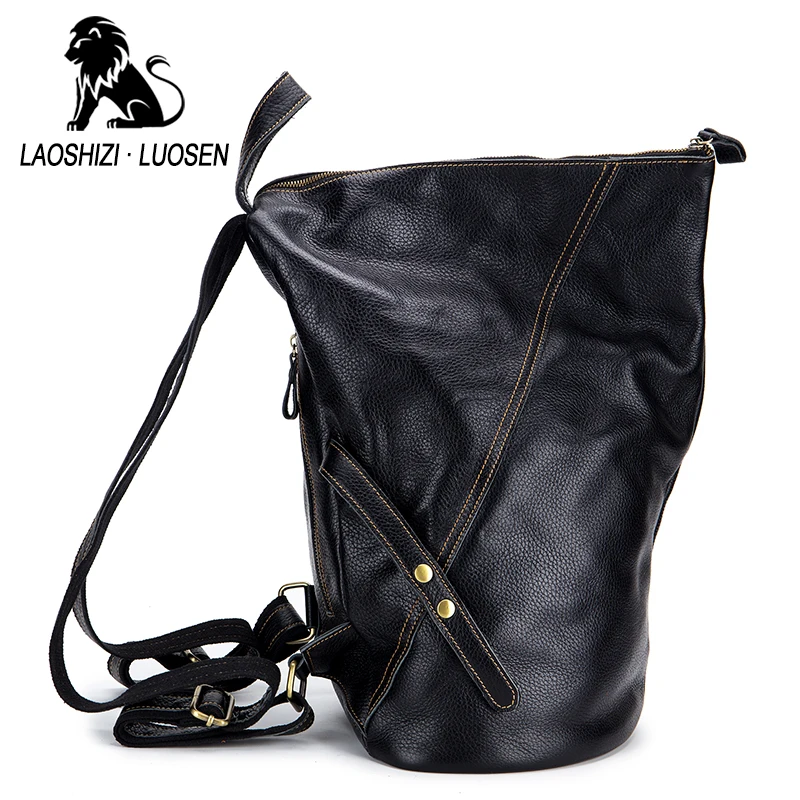 Limited  Genuine Leather Men's Backpack Triangle Large Capacity Laptop Bag School Male Shoulder Bags Man Tra