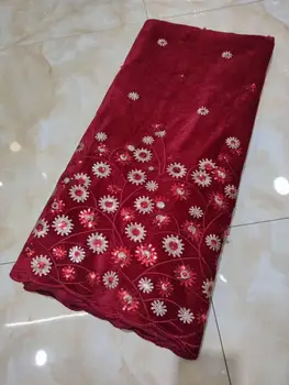 

Latest African Laces African lace fabric 2020 High Quality Velvet Lace with Sequin Cotton Lace Fabric Magenta for Dress
