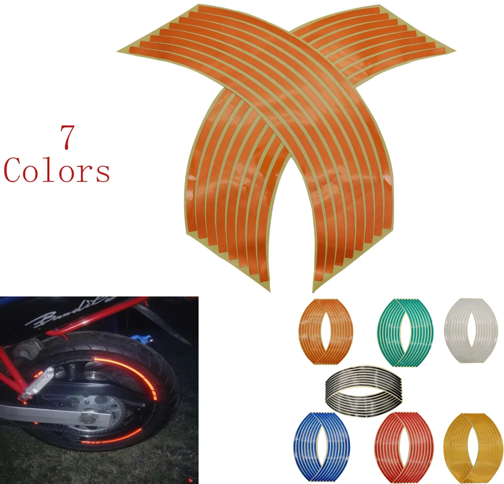 

16Pcs Motorcycle Car Wheel Tire Stickers Reflective Rim Tape Moto Auto Decals For Yamaha VMAX 1700 1200 125 WR250F wr 250f