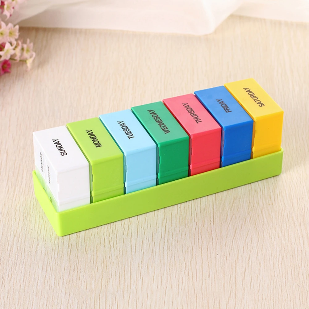 Portable 7 Days 28 Grids Colorful Rectangular Plastic Pill Box Household Pill Cases