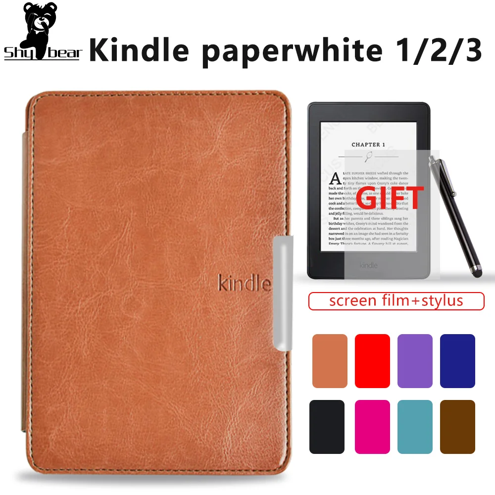 

Slim smart folio pu leather cover case for Amazon kindle paperwhite 1 and 2 + Screen Protector+stylus pen
