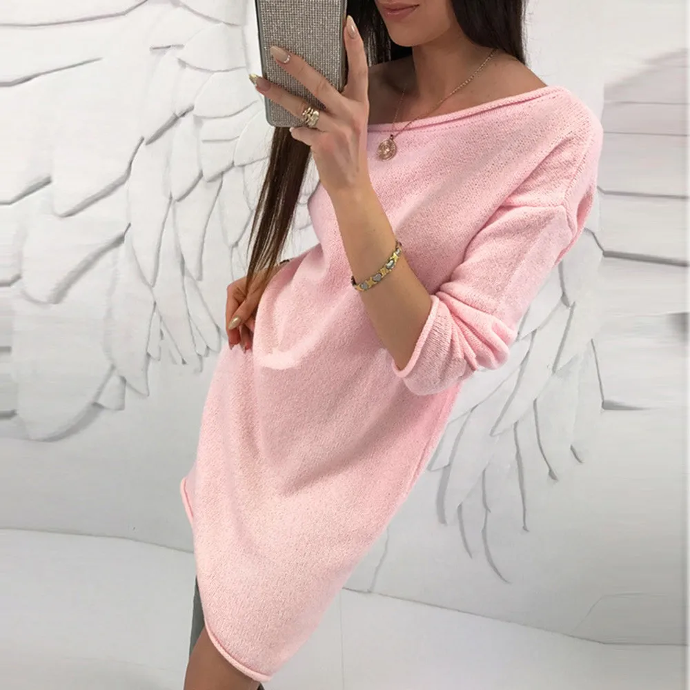 

JAYCOSIN Sweater New Womens Loose Knit Tunic Blouse Tie Knot Tops Bat Wing Plain Sweater Woman Winter 2019 Shirts L300730