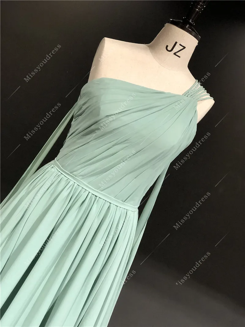 вечерние платья 100% Real Pictures Mint Green Chiffon One Shoulder A-line Women Mom Prom Party Bridal Dancing Evening Dresses evening dresses for weddings