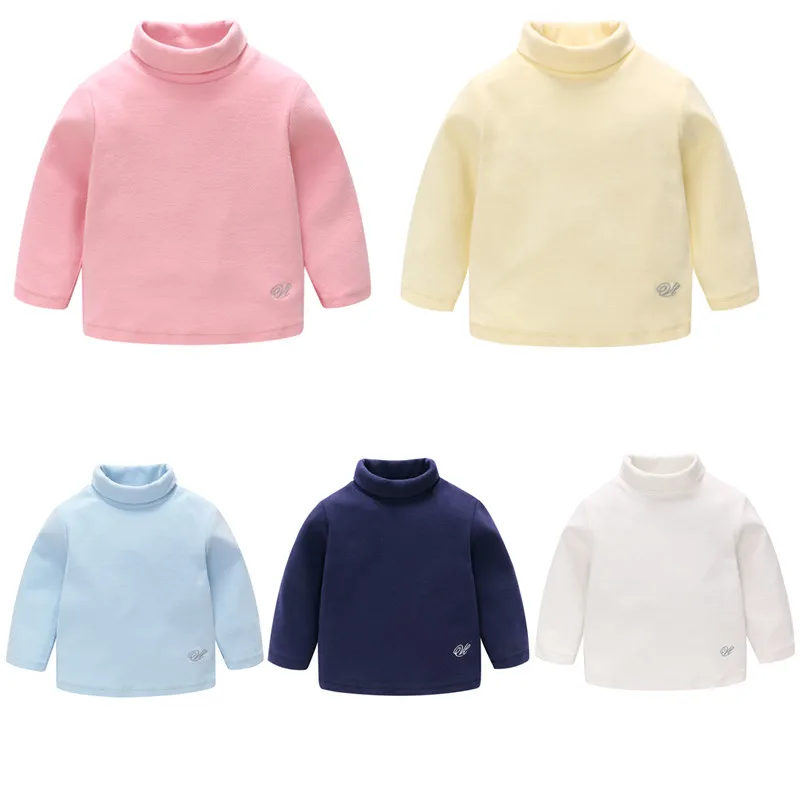 

Famuka Baby Long Sleeve T-shirt Newborn Warm Tops 100% Cotton Solid Color Infant High Collar Bottoming Shirt Unisex Kid Clothing