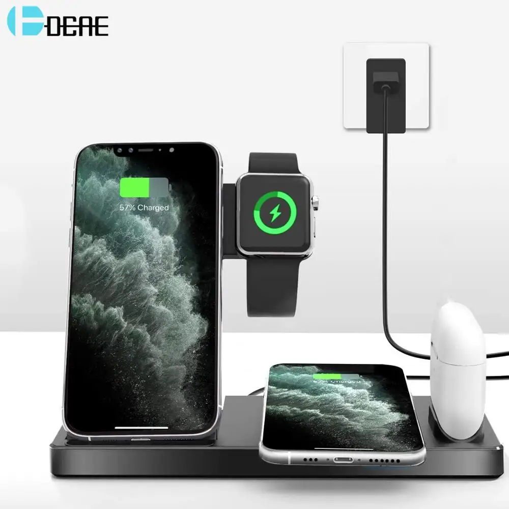 Dcae 4 In 1 Fast 15W Wireless Charger Station Dock Pad Di Ricarica Per Iphone 13 12 11 Xs Xr X 8 Apple Watch 7 6 Airpods Pro
