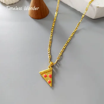 

Timeless Wonder Cute Enamel Pizza Pendant Necklace Women Jewelry Gothic Boho Designer Punk Trendy Kpop Ins Top Rare Pop Set 1137