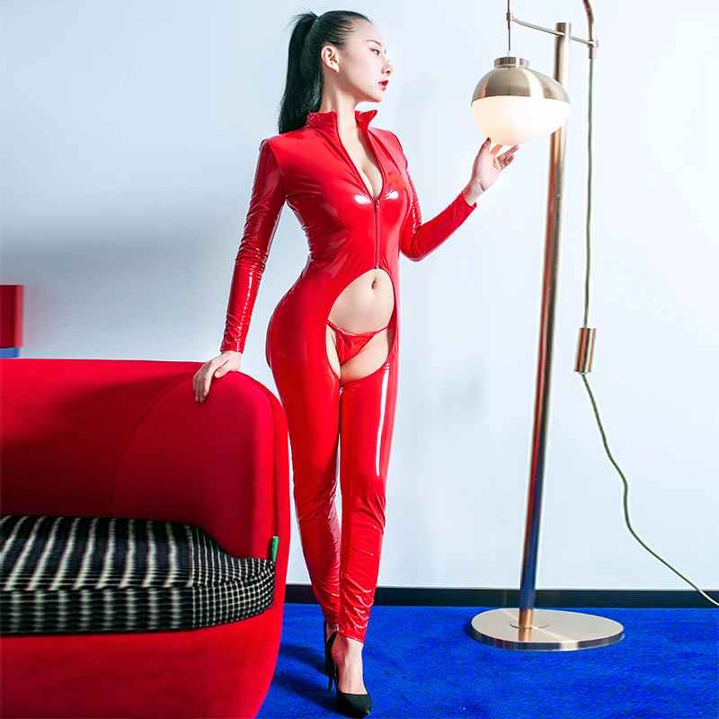 Night club Sexy PVC Leather cosplay Party Bodysuit Back Hollow Out Adjustable Up Jumpsuit Hips Hollow Out With Thong Bodysuits Night club Sexy PVC Leather cosplay Party Bodysuit Back Hollow Out Adjustable Up Jumpsuit Hips Hollow Out With Thong Bodysuits