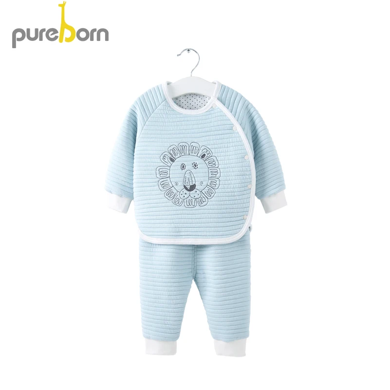 Pureborn/2 шт.; одежда для малышей; набор стеганый хлопковый топ с подкладкой и штаны; Одежда для девочек с рисунком; зимняя одежда - Цвет: mint