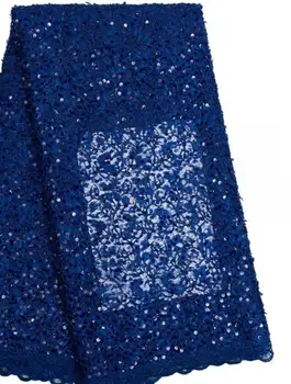 

(5yards/lot ) 2019 New High quality emerald royal blue African tulle lace French net lace fabric with Sequins for party dress