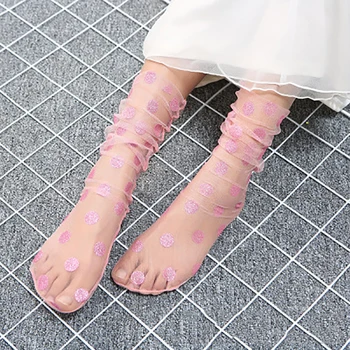 

2019 Women Newest Ruffle Fishnet Ankle Transparent Socks Lady Summer Sexy Polka Dot Mesh Lace Fish Net Short Socks Mesh Hosiery