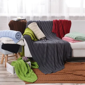 

Hot Sale High Quality Blanket 100% Cotton White Beige Brown Gray Red Green Knit Blanket for Sofa/bed/home Blankets for Spring