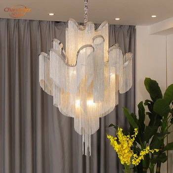 

Contemporary Tassel Chandelier Lighting Alluminum Chain Chandeliers Light Hanging Lamp Fixtures for Home Hotel Restaurant Decor
