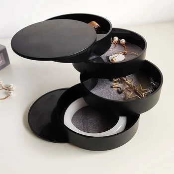

Women Jewelry Storage Box New Design Fashion 4-Layer Rotatable Jewelry Accessory Storage Tray With Lid Birthday Gift For Women