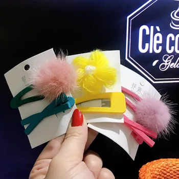 

2pcs/lot Fur Bow Flower With Ribbon Covered Bb Clip For Girls Kids Handmade Boutique Mini Hairpin Hair Accessories