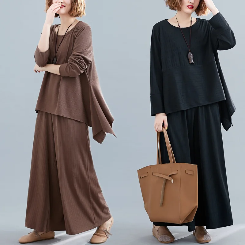 

Photo Shoot Large Austrian Autumn Clothing Large Size Loose-Fit Non-symmetrical Long Sleeve Dovetail Tops Loose Pants Fashion Le