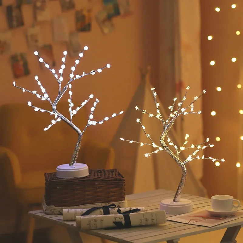 60 светодиодный USB звезда/снег/Цветок Рождественский подарок дерево ночной Светильник медная проволока настольная лампа для вечерние комнаты праздничный Сказочный декоративный светильник